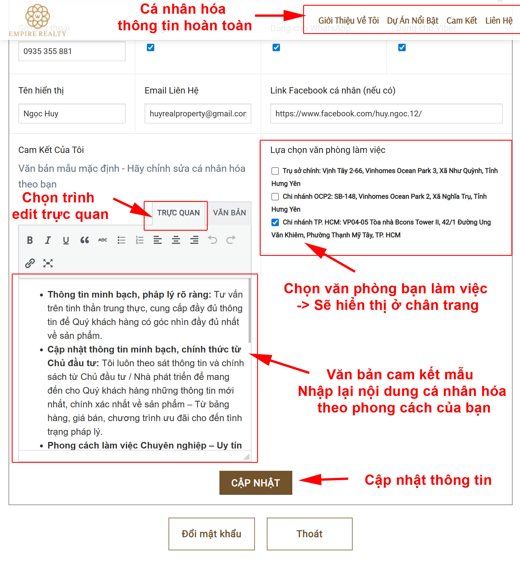 Hd Update Profile Ca Nhan Empire Realty